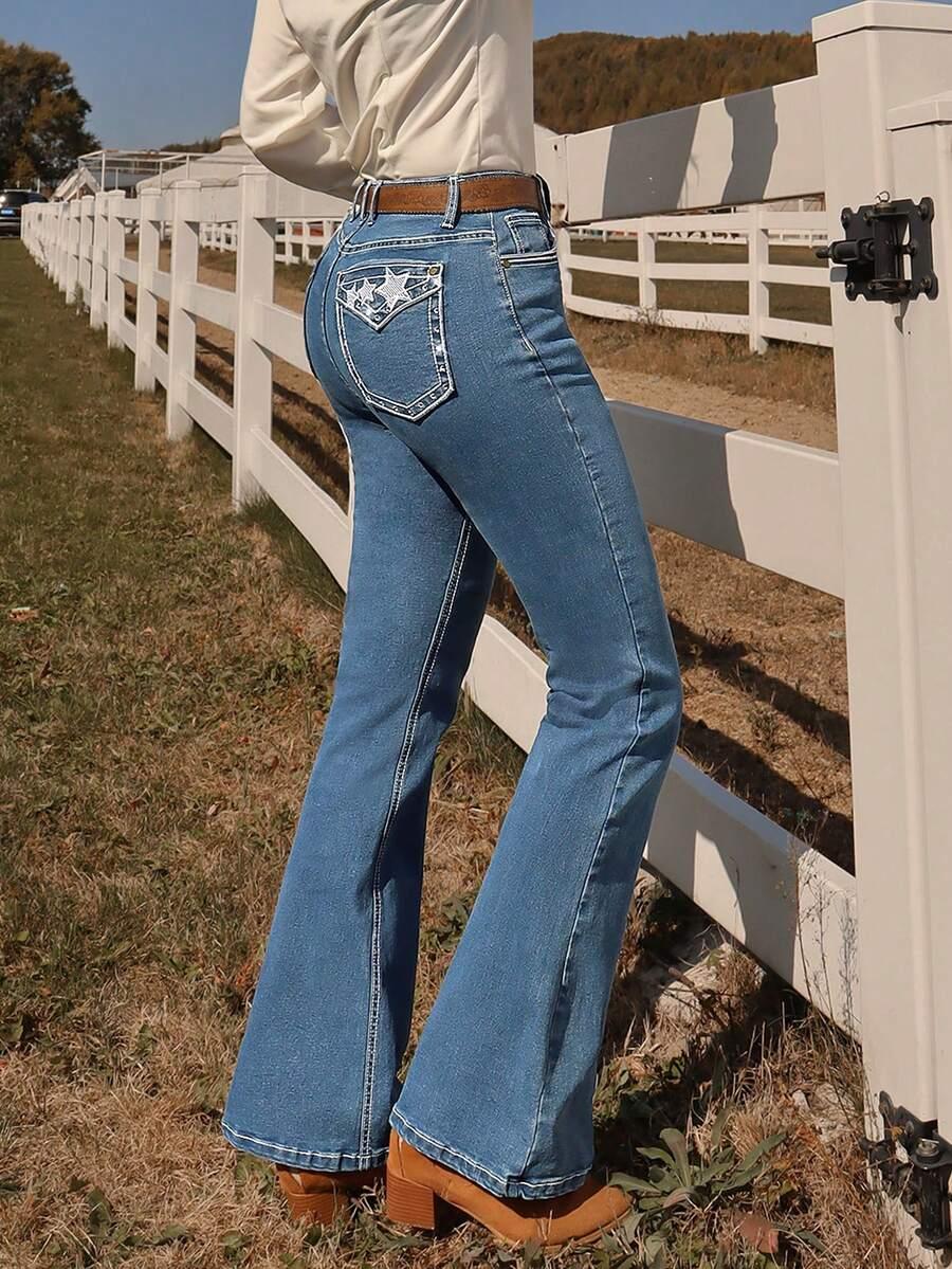 spodnie jeans dzwony zdobienie 