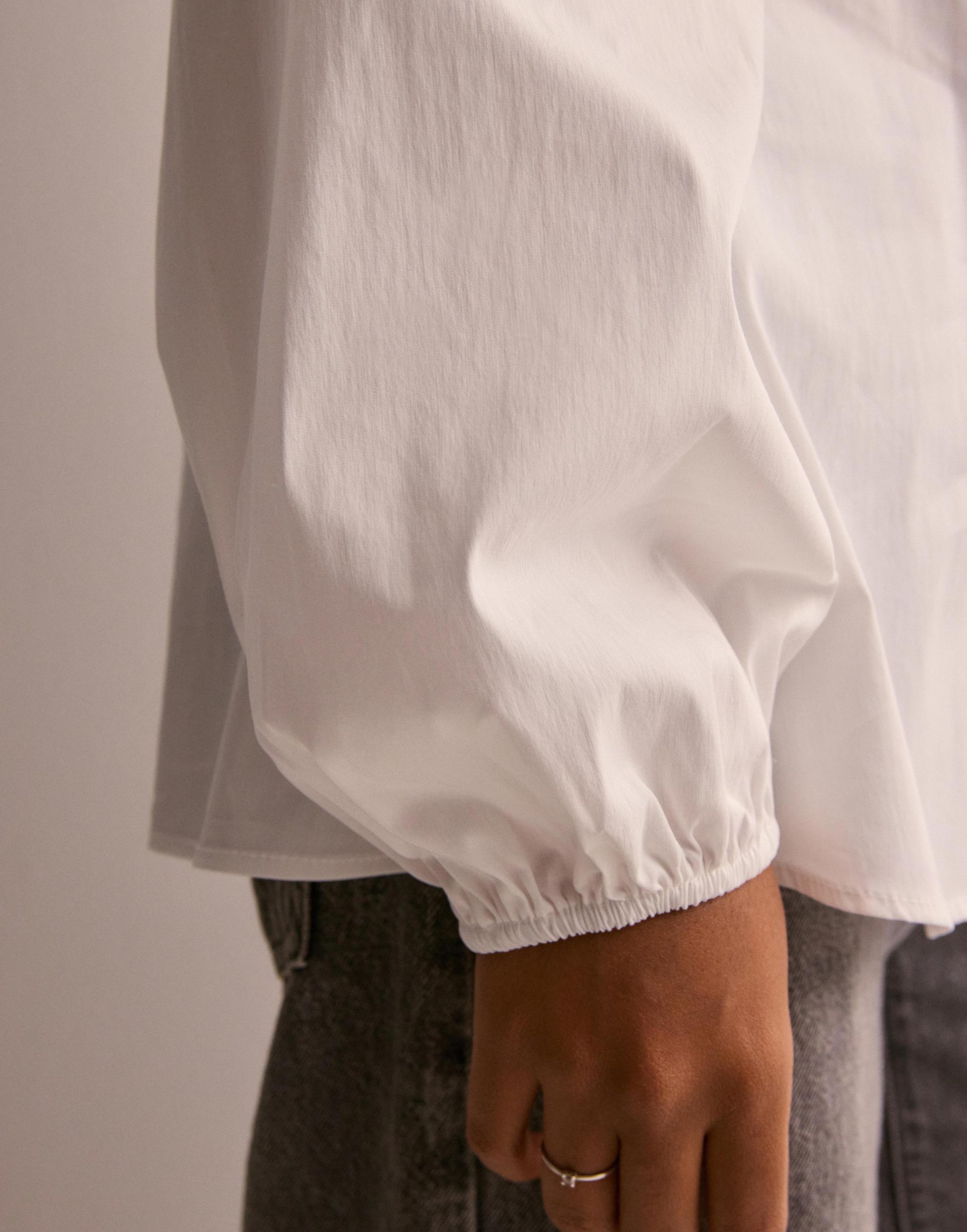 biała koszula v-neck długi rękaw marszczenie