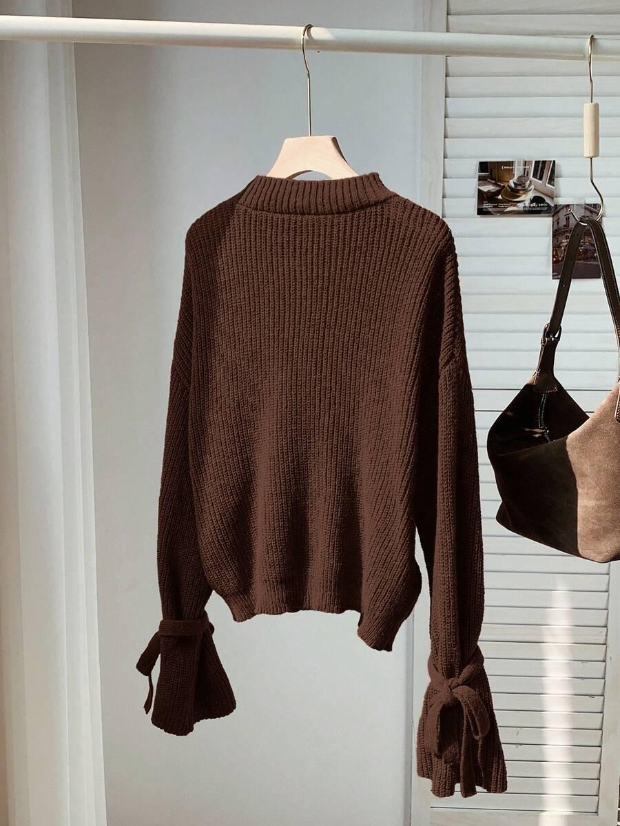 brązowy sweter wiązanie 