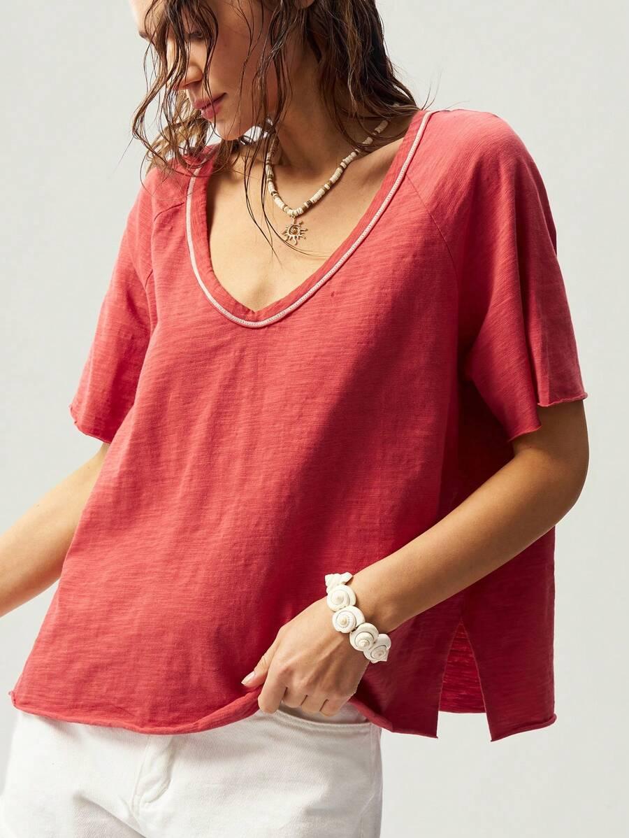 bluzka z krótkim rękawem v-neck