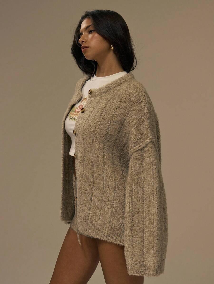 dzianinowy sweter z domieszką wełny