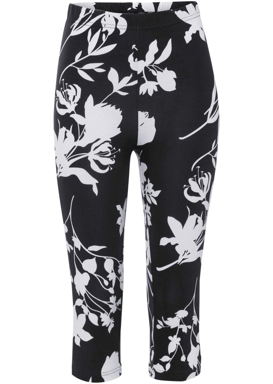 LEGGINSY DAMSKIE 3/4 BAWEŁNIANE KWIATY