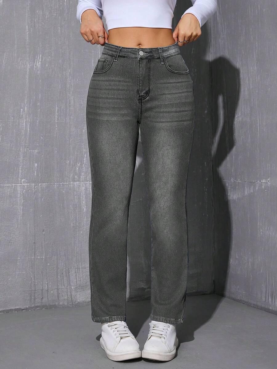 SZARE ocieplane SPODNIE JEANS