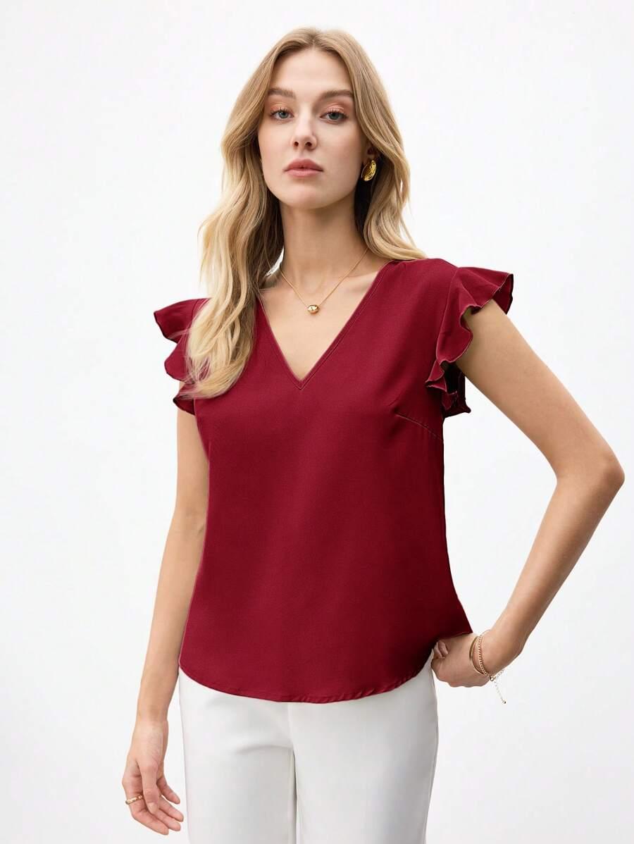 czerwona bluzka v-neck