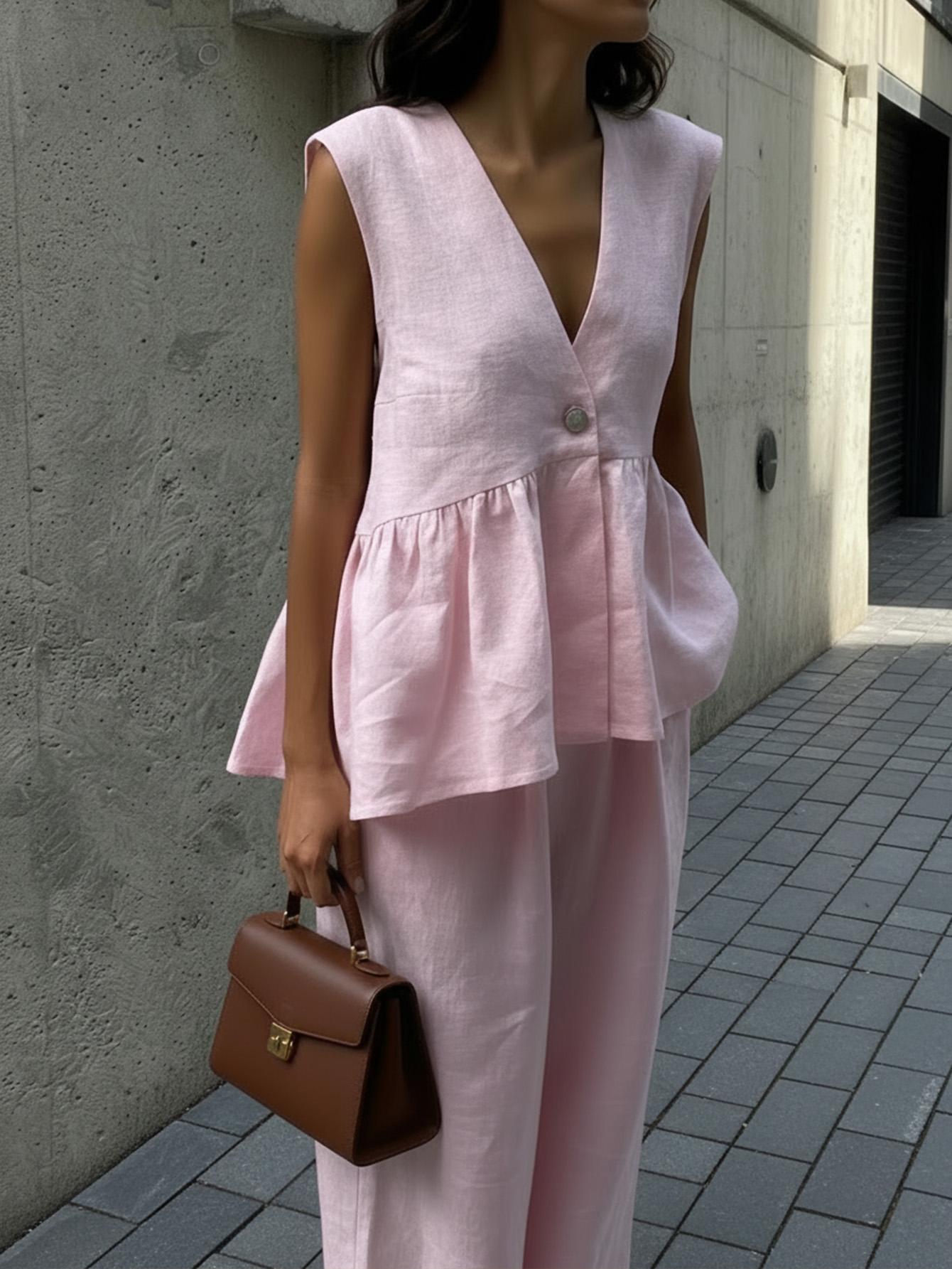 różowa bluzka bez rękawów v neck