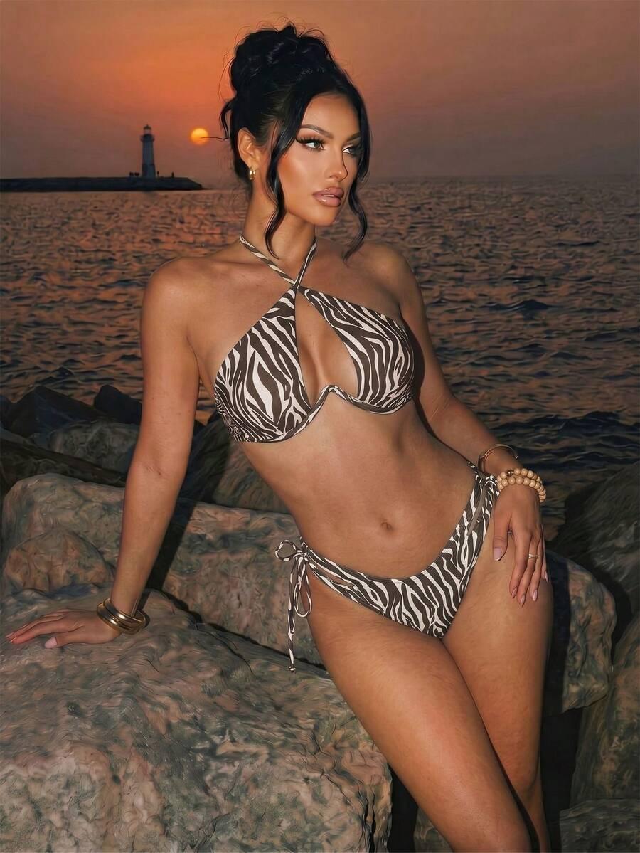 KOMPLET BIKINI Z FISZBINAMI W ZWIERZĘCY WZÓR