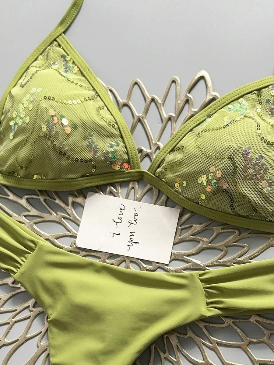 ZIELONY KOMPLET BIKINI CEKINY