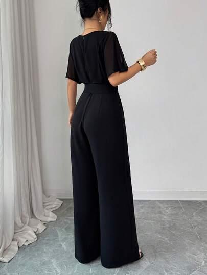 CZARNY KOMBINEZON V-NECK 