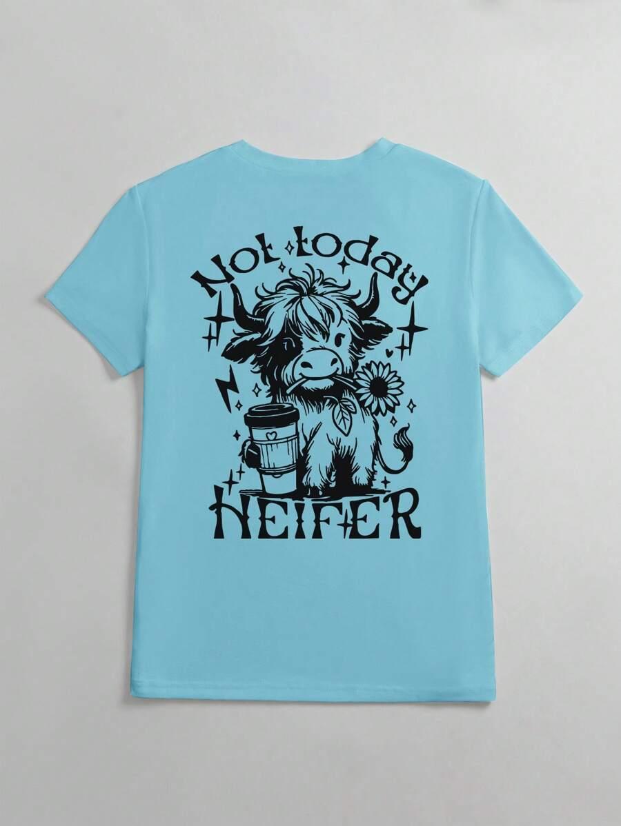 NIEBIESKI T-SHIRT NADRUK NAPISY