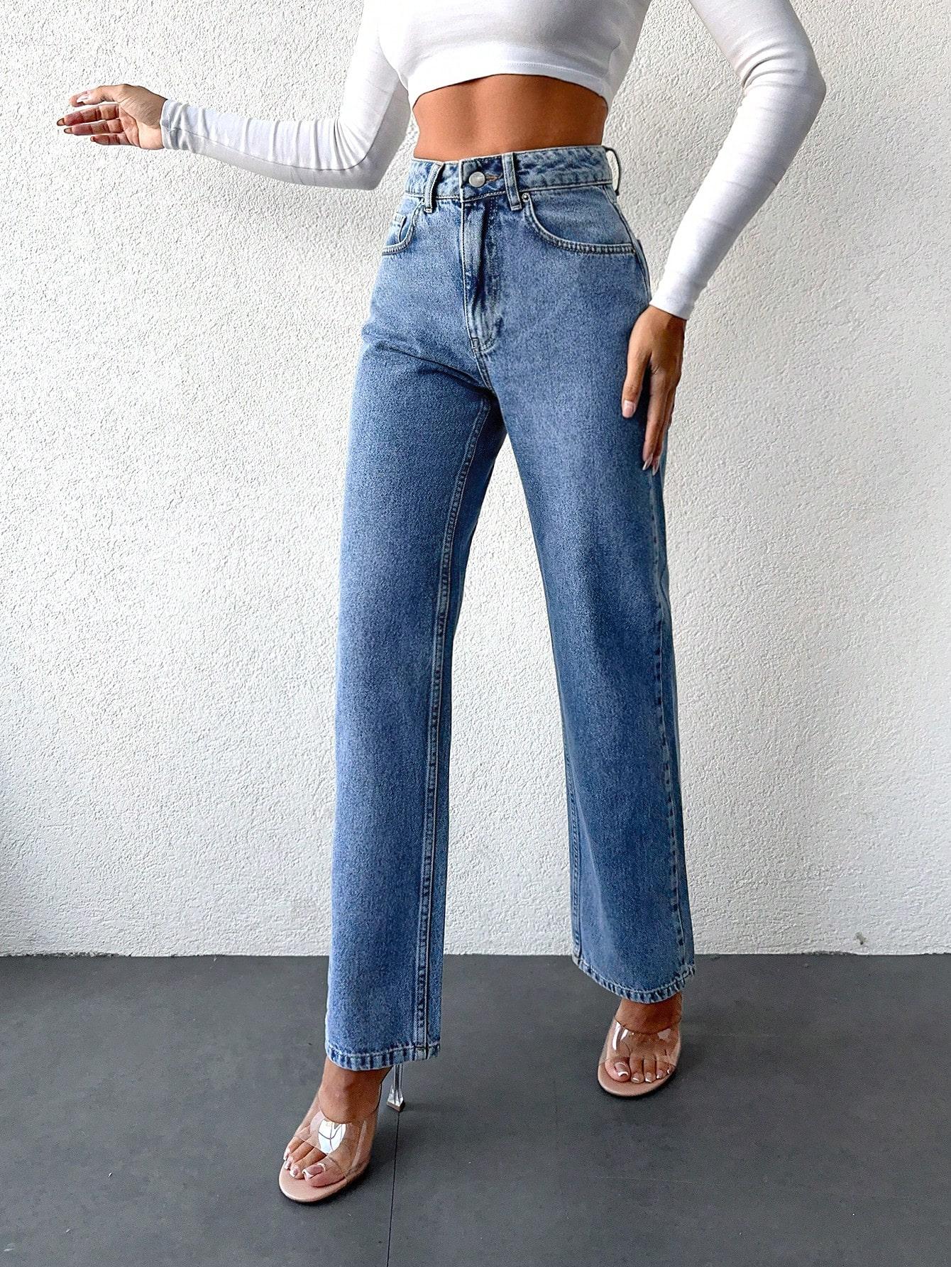 NIEBIESKIE SPODNIE JEANS PROSTA NOGAWKA