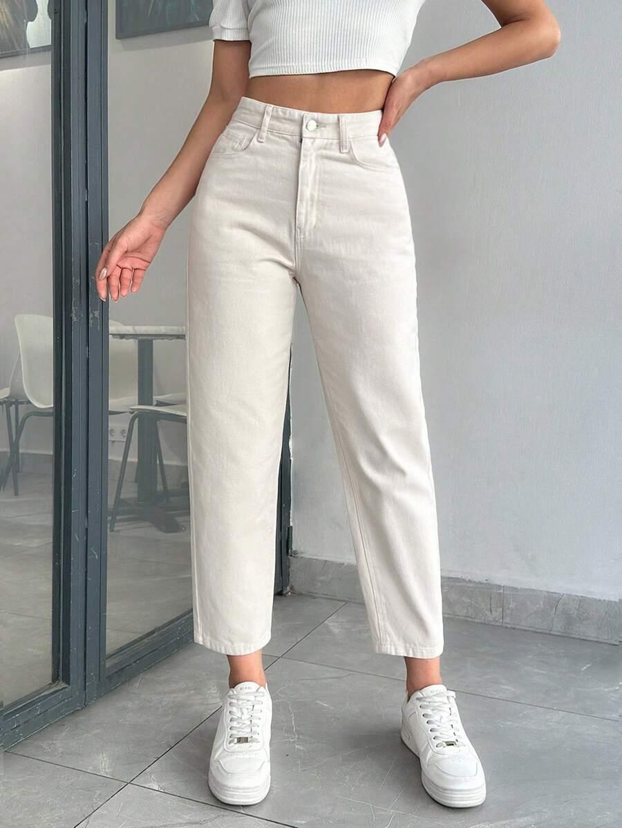 BEŻOWE SPODNIE JEANS