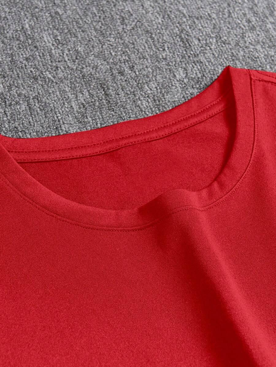 czerwony T-shirt nadruk spodenki komplet