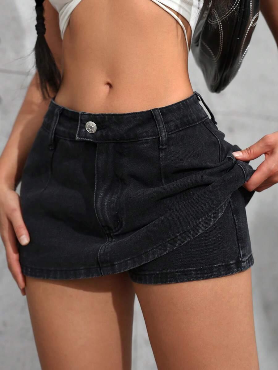 CZARNE SPÓDNICO-SPODENKI JEANS 