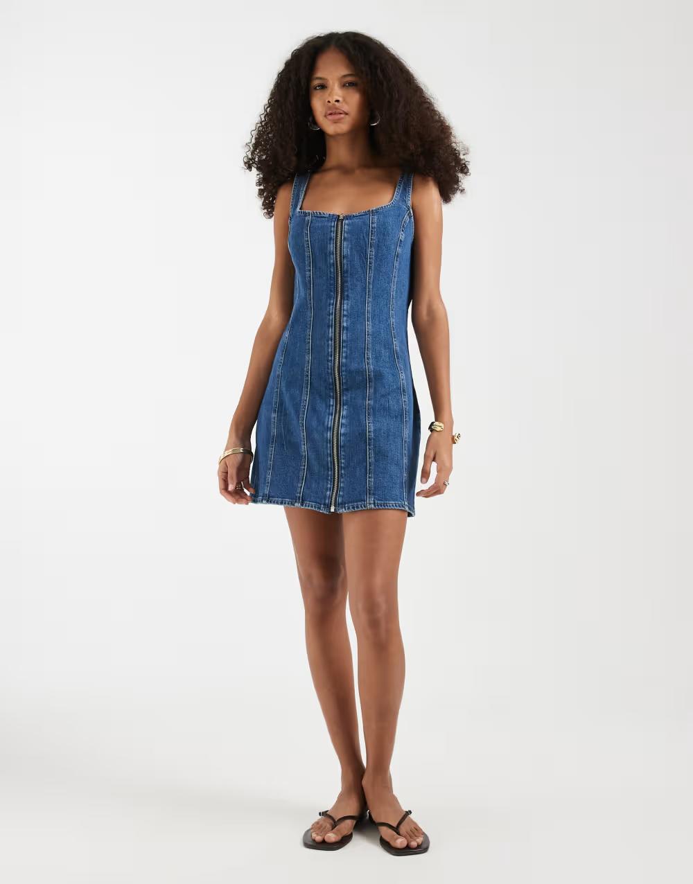 NIEBIESKA MINI SUKIENKA JEANS ZAMEK