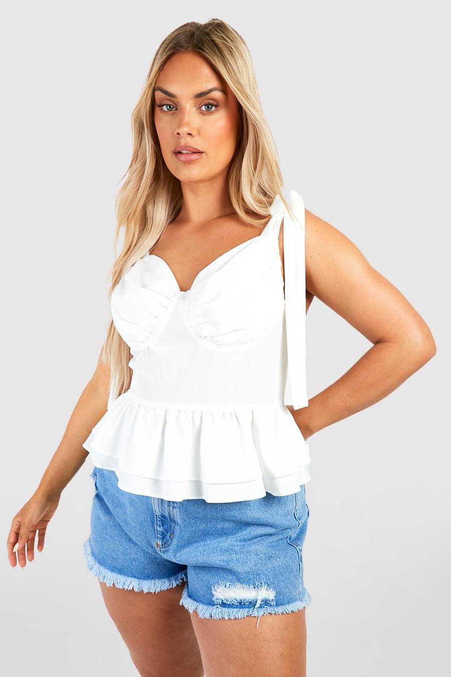 biały crop top wiązanie v-neck