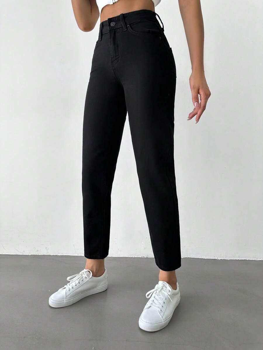 CZARNE SPODNIE MOM JEANS WYSOKI STAN