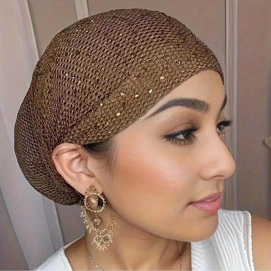 brązowy turban na głowę  połysk