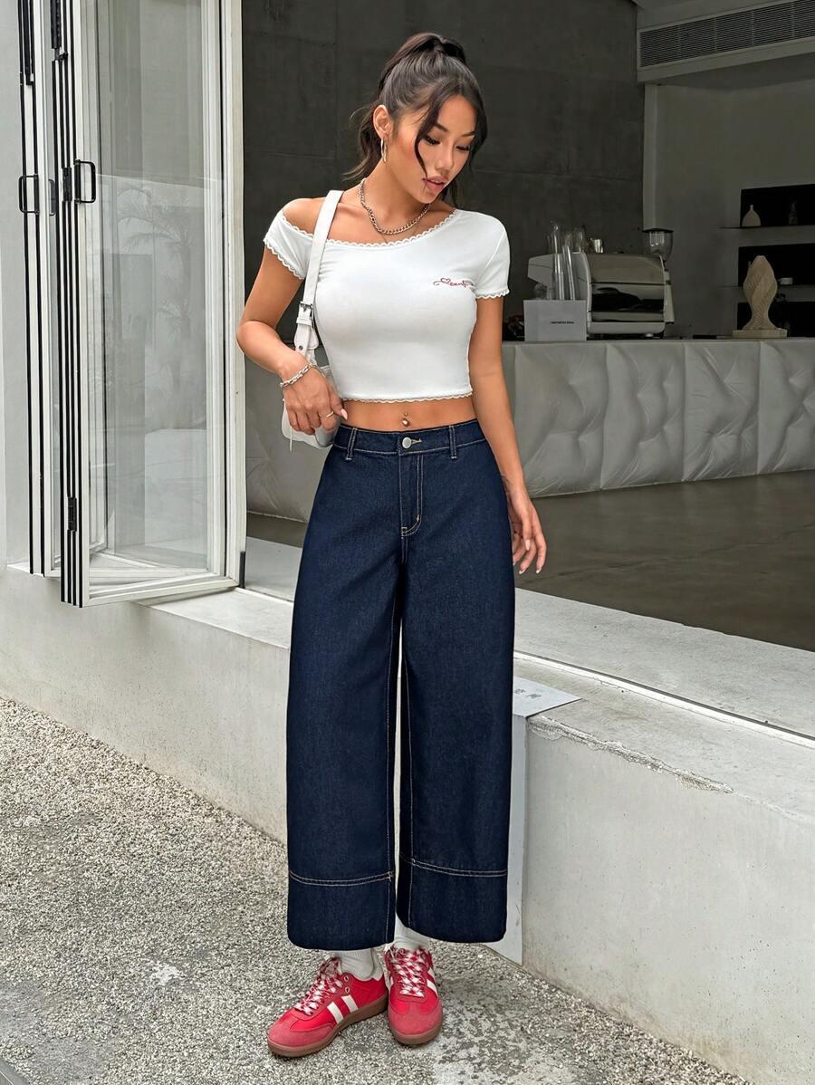 GRANATOWE SPODNIE JEANS