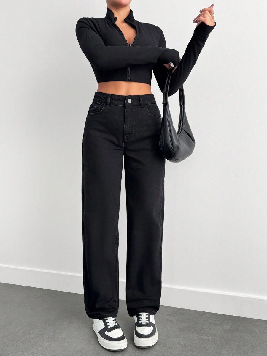 CZARNE SPODNIE JEANS