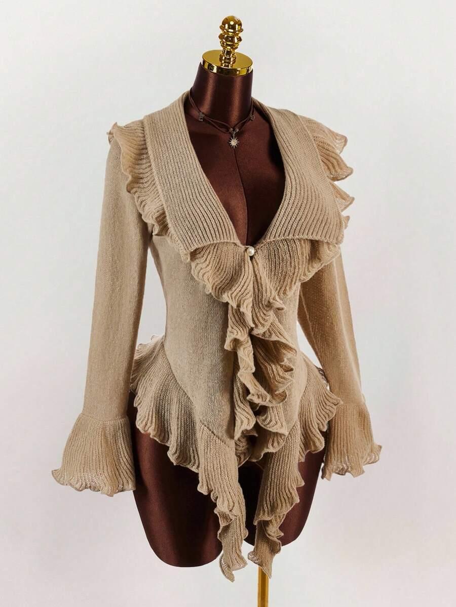 BRĄZOWY SWETER FALBANY