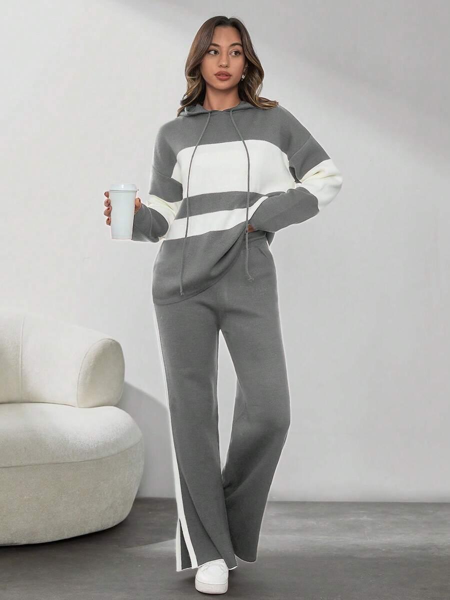 DZIANINOWY KOMPLET SWETER SPODNIE