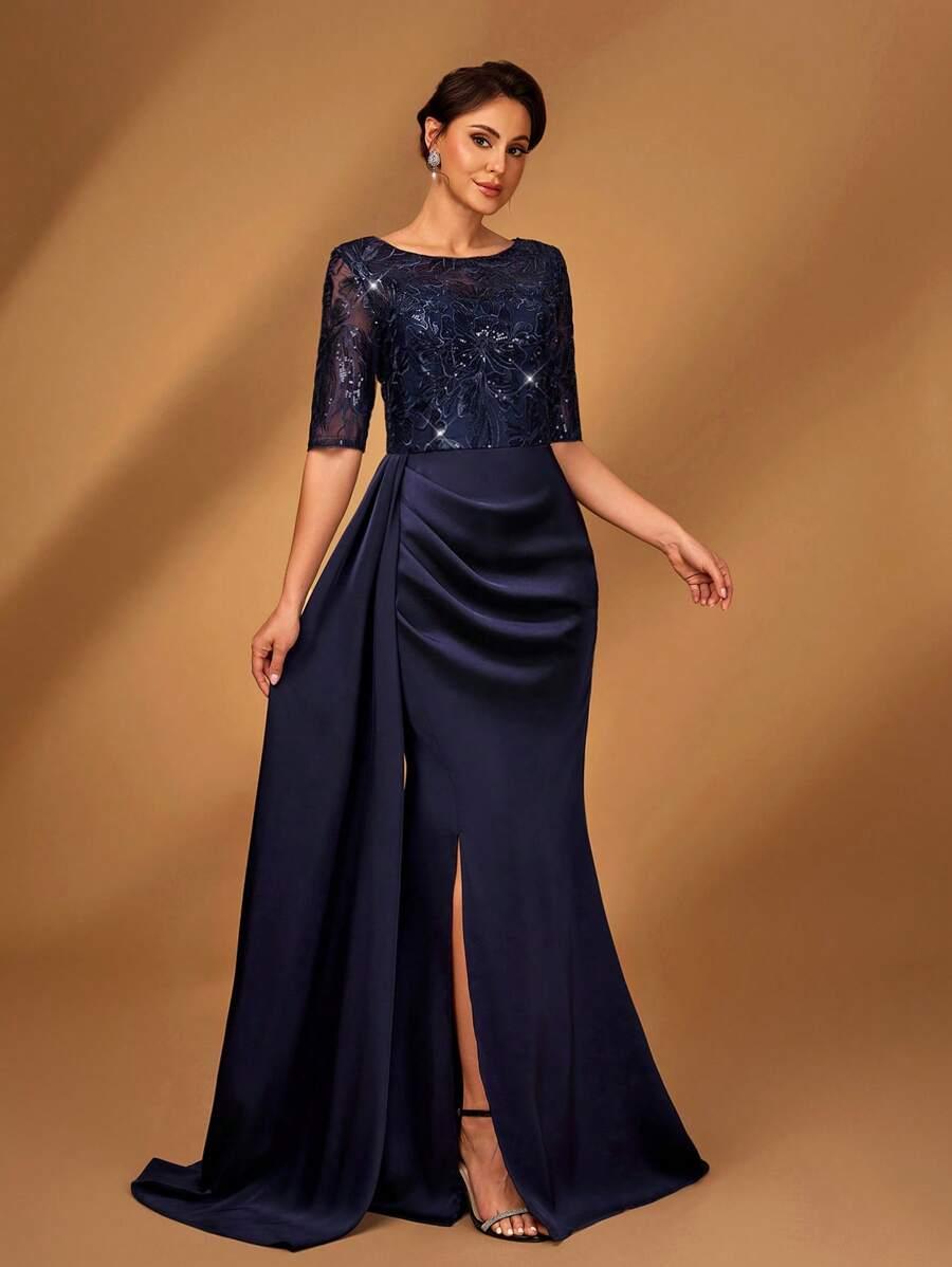 SUKIENKA ELEGANCKA SATYNOWA Z CEKINAMI 