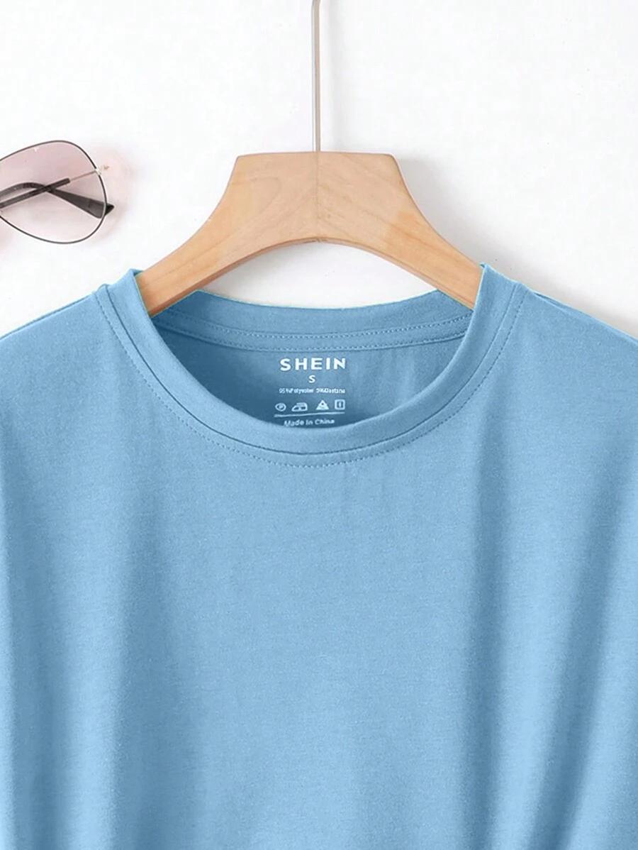 niebieski T-shirt okrągły dekolt