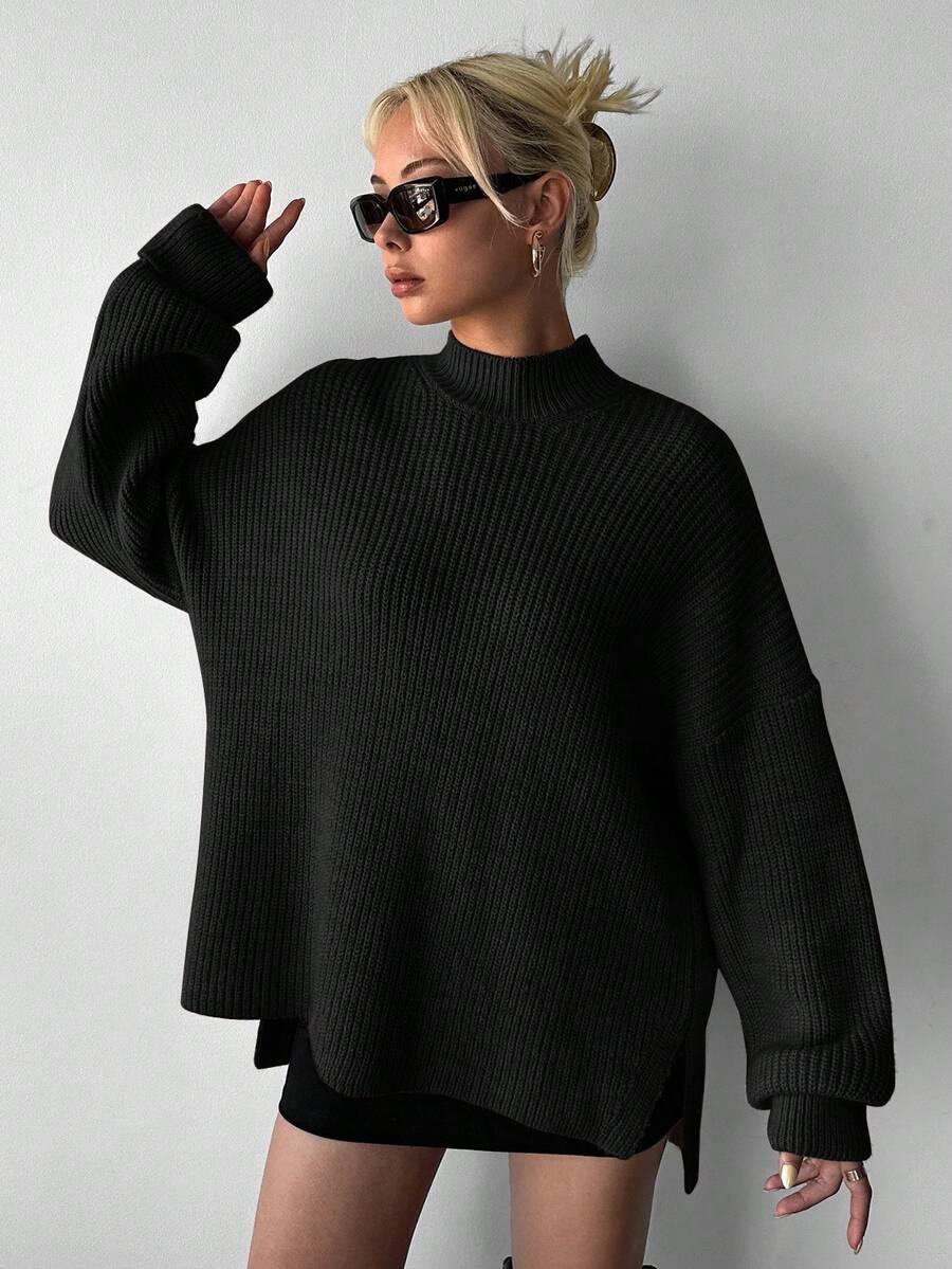 CZARNY DZIANINOWY SWETER
