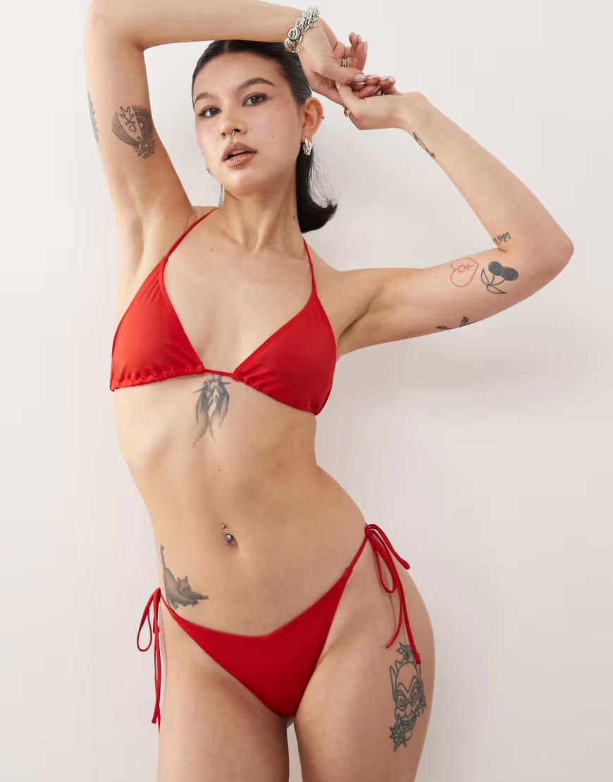 czerwony dół od bikini wiązanie