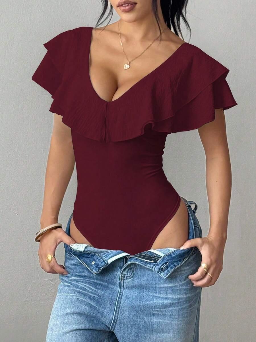 burgundowe body falbana