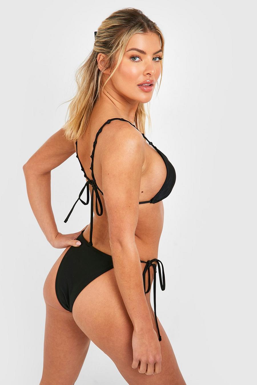 czarny wiązany top bikini góra od stroju kąpielowego 