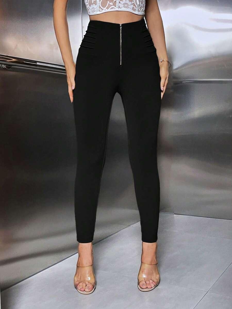 CZARNE SPODNIE ZIP