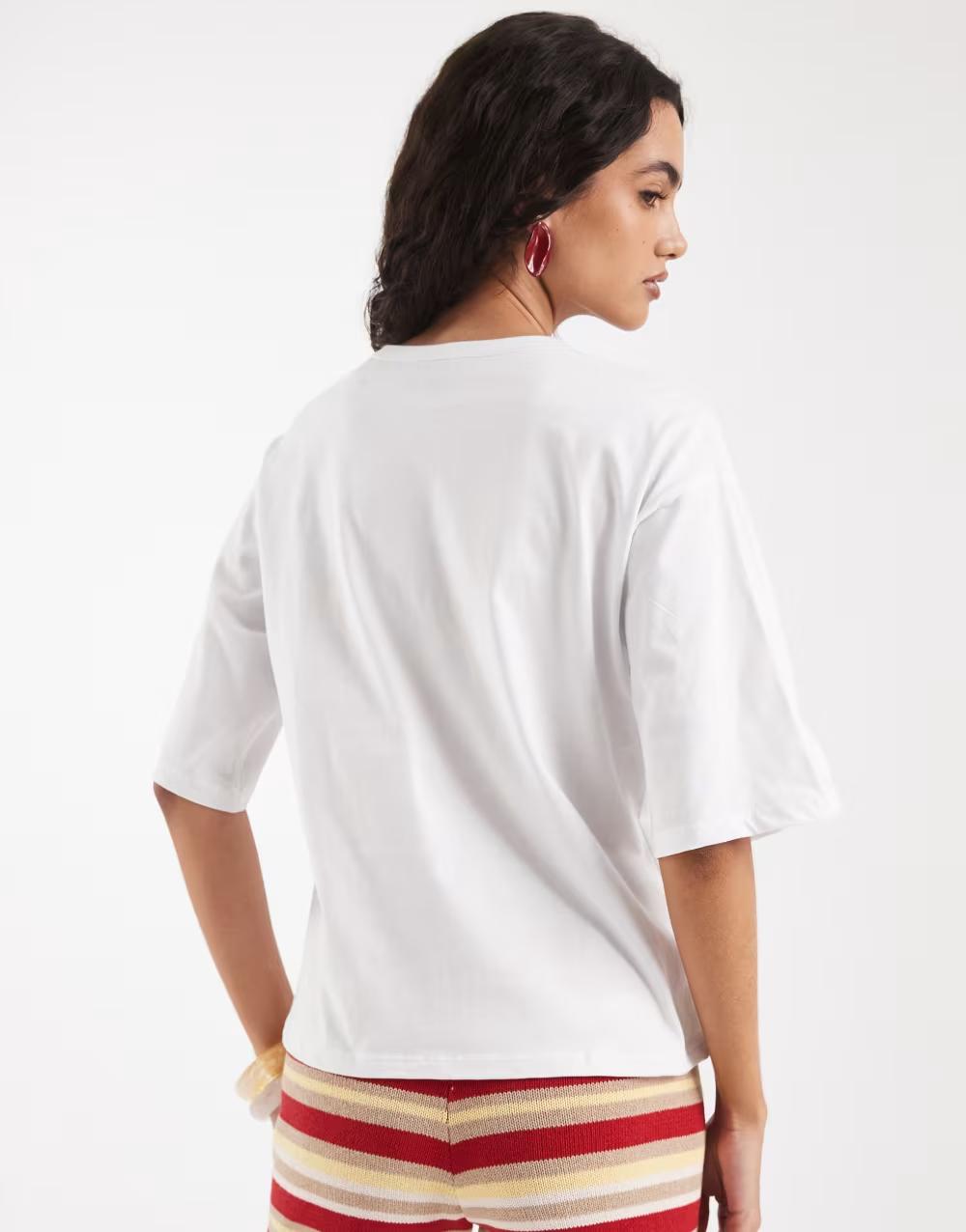 BIAŁY bawełniany T-SHIRT nadruk