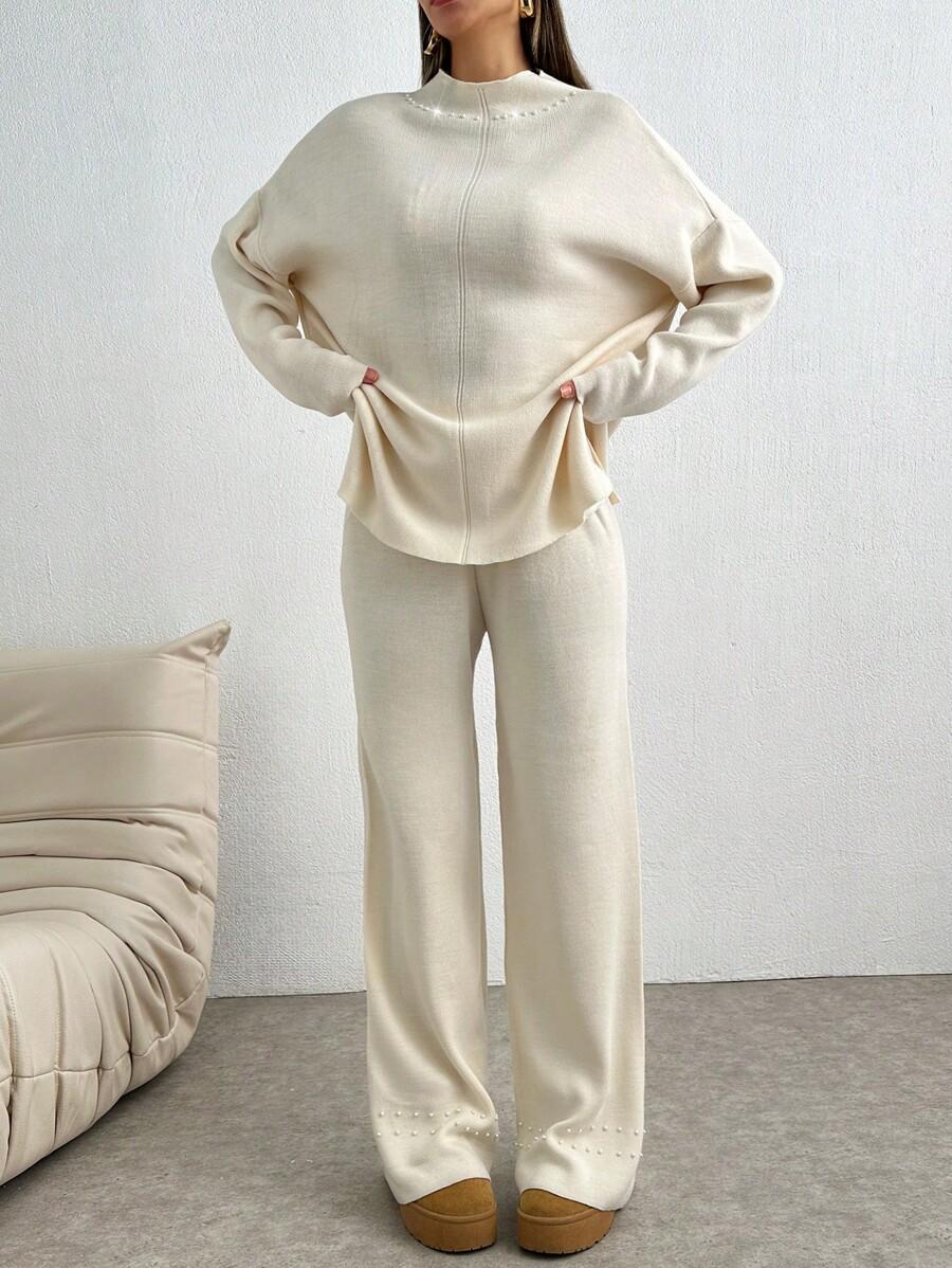 KOMPLET SWETER SPODNIE ZDOBIENIE 