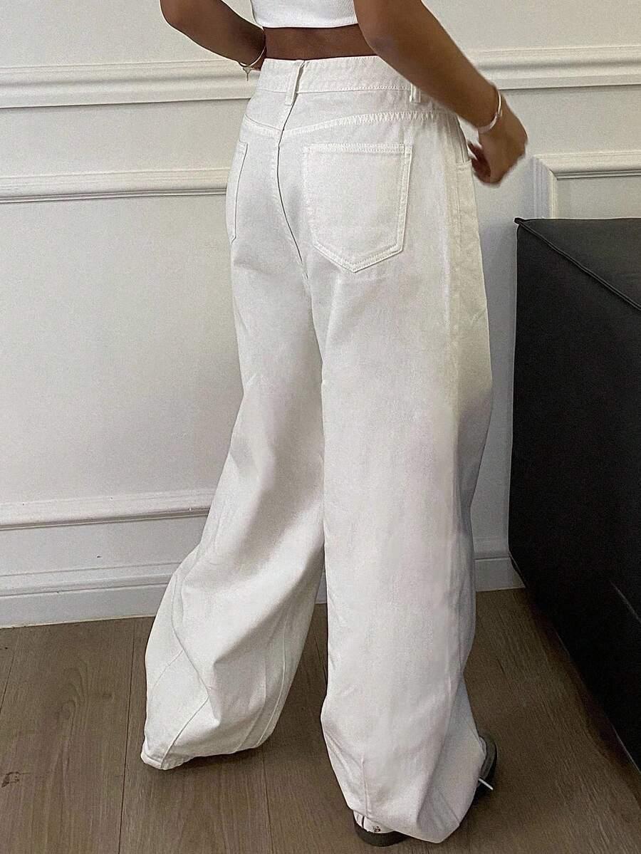 BIAŁE SZEROKIE SPODNIE JEANS