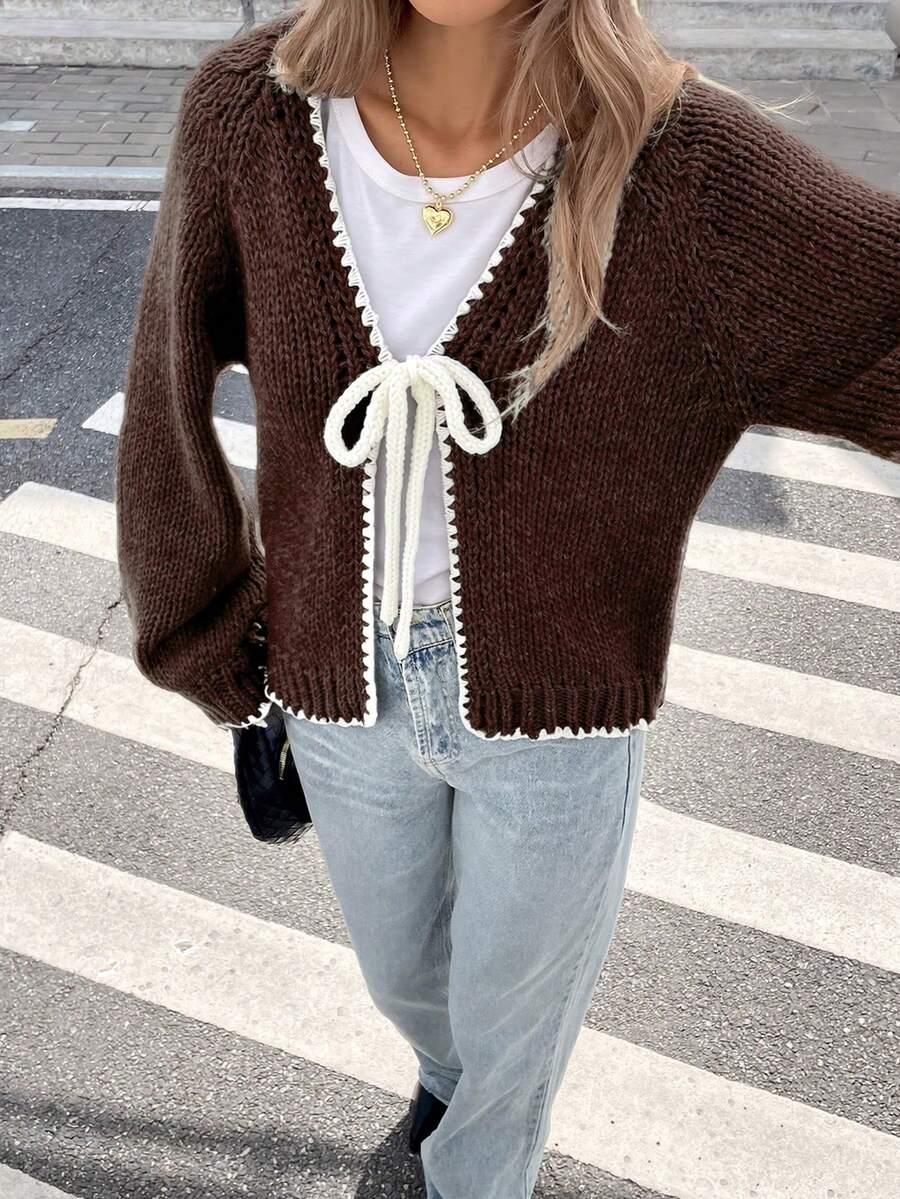 BRĄZOWY SWETER WIĄZANIE