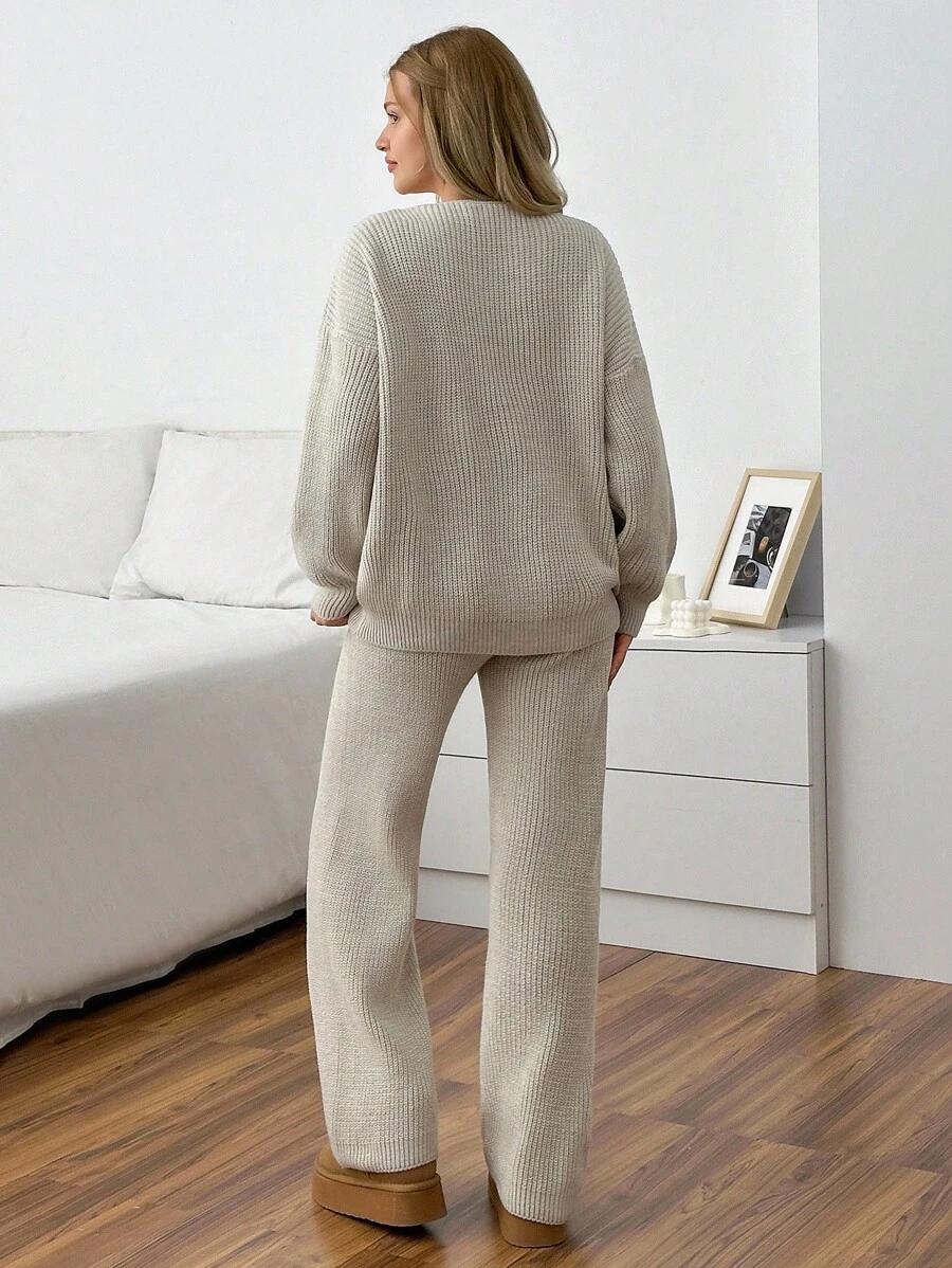 BEŻOWY SWETER SPODNIE KOMPLET 