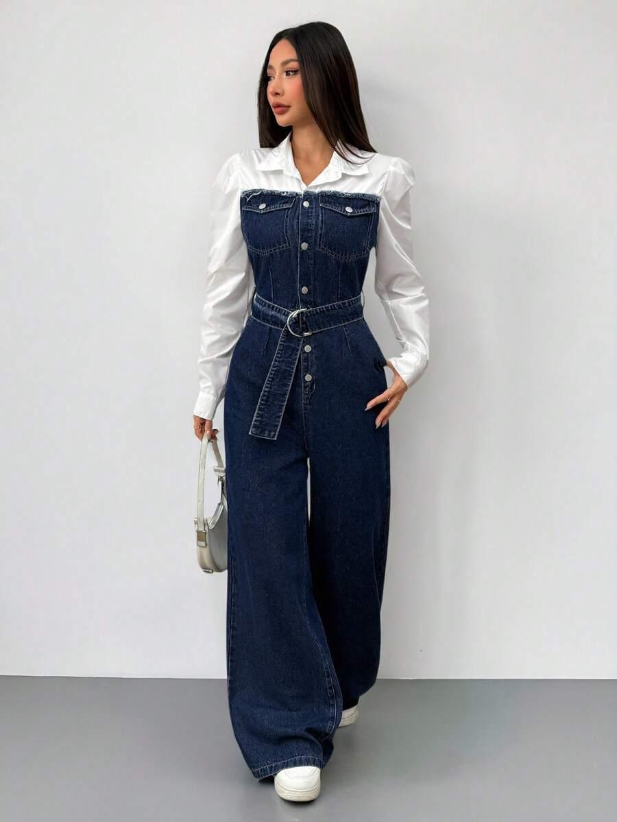 GRANATOWY KOMBINEZON JEANS