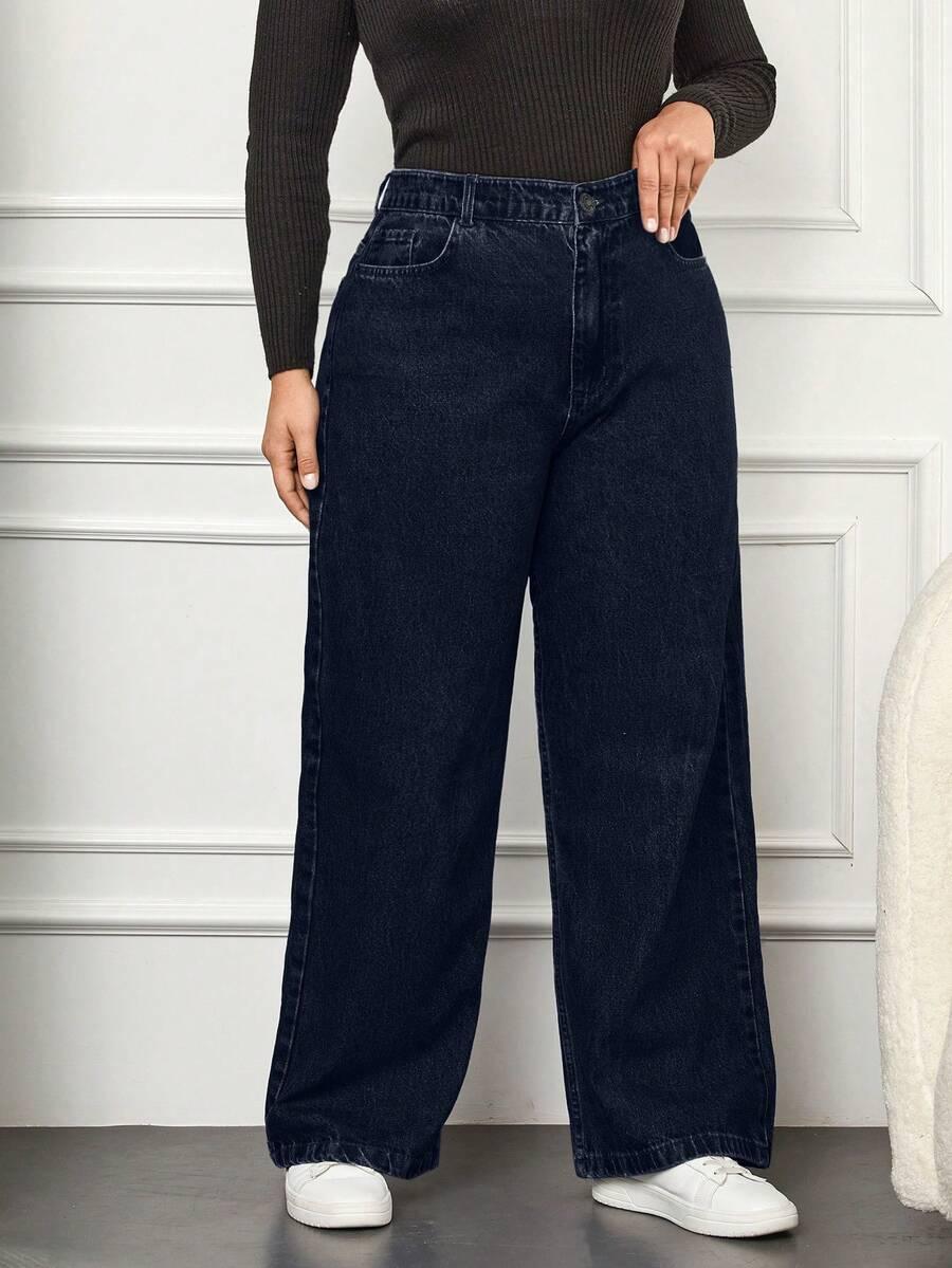 granatowe proste spodnie jeans