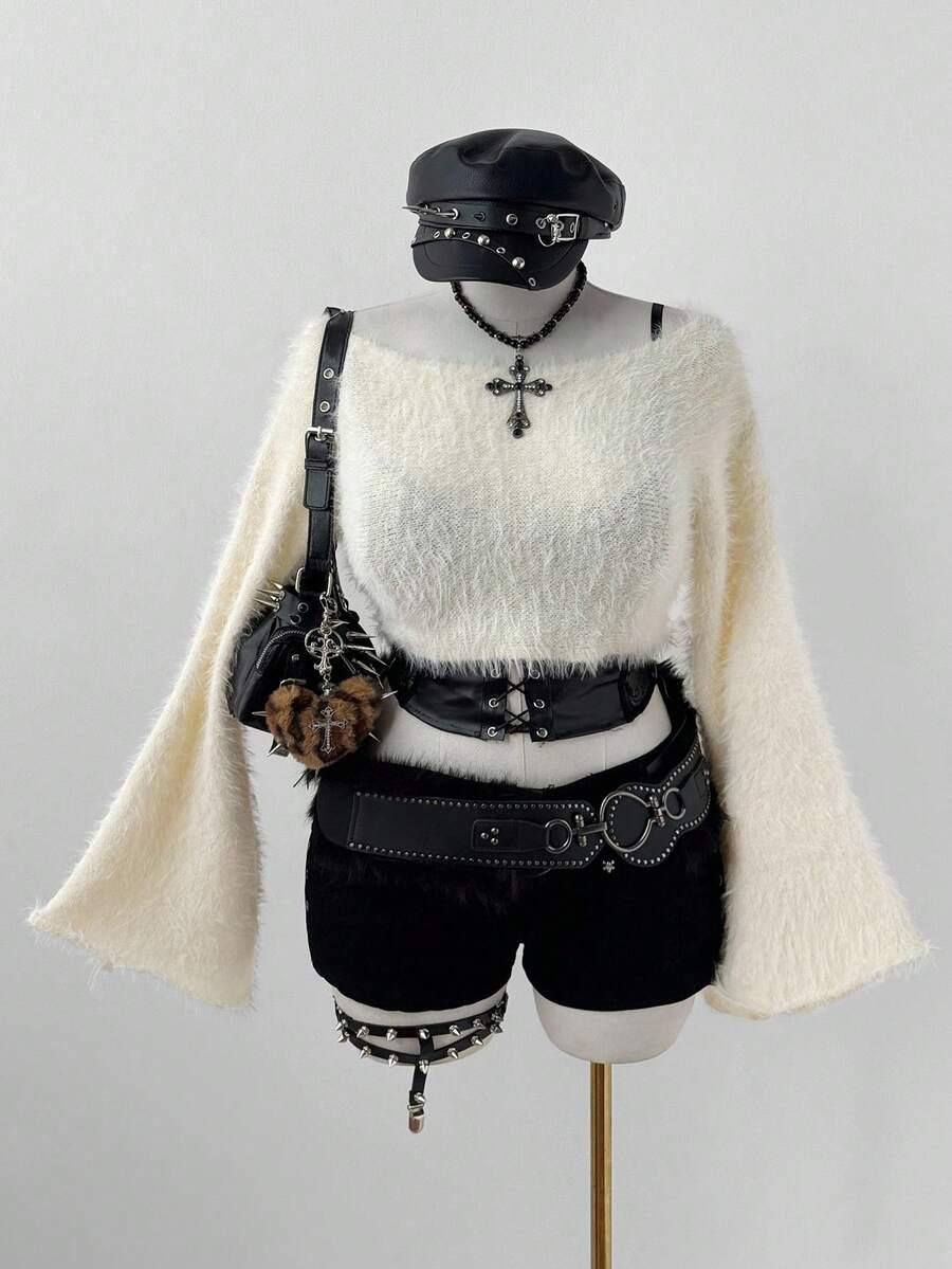 beżowy sweter długi rękaw