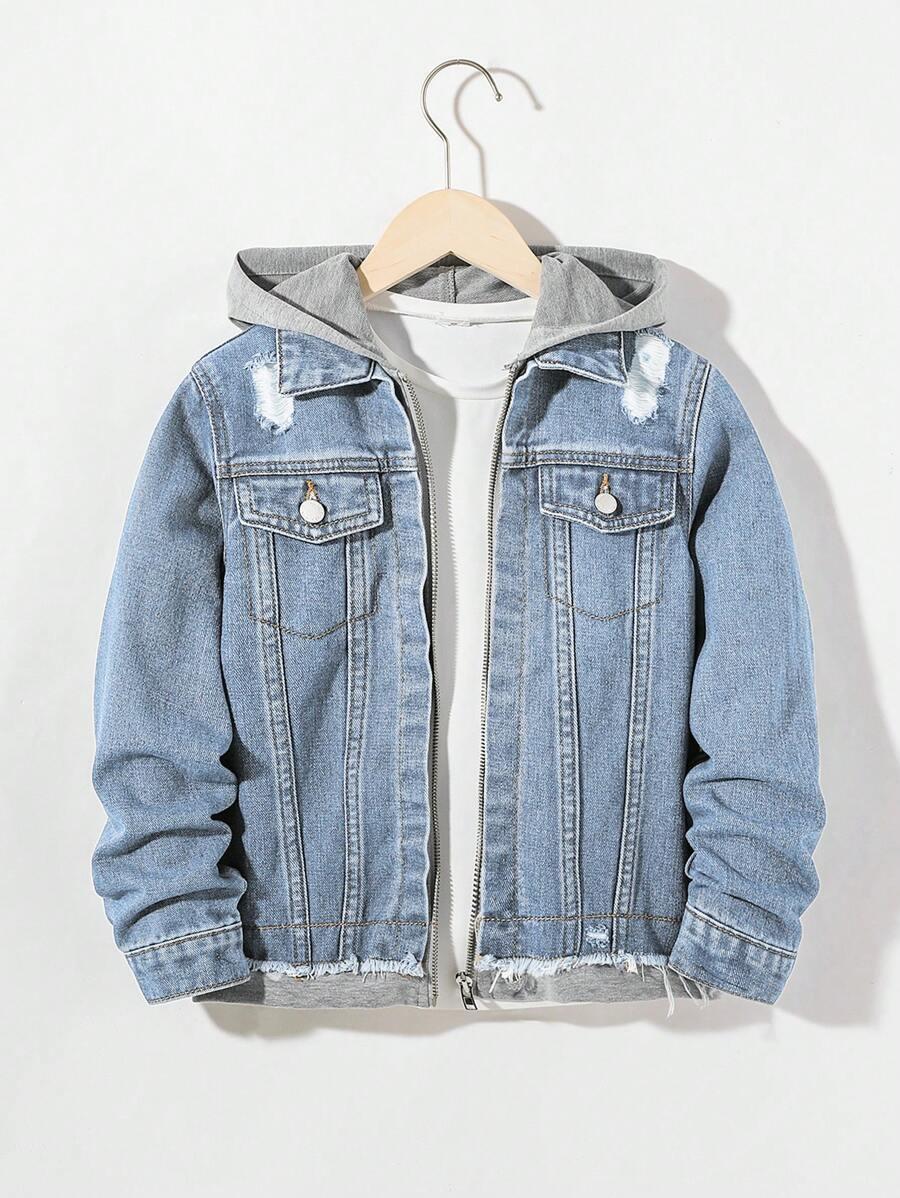 KURTKA Z KAPTUREM JEANS ŁĄCZENIE