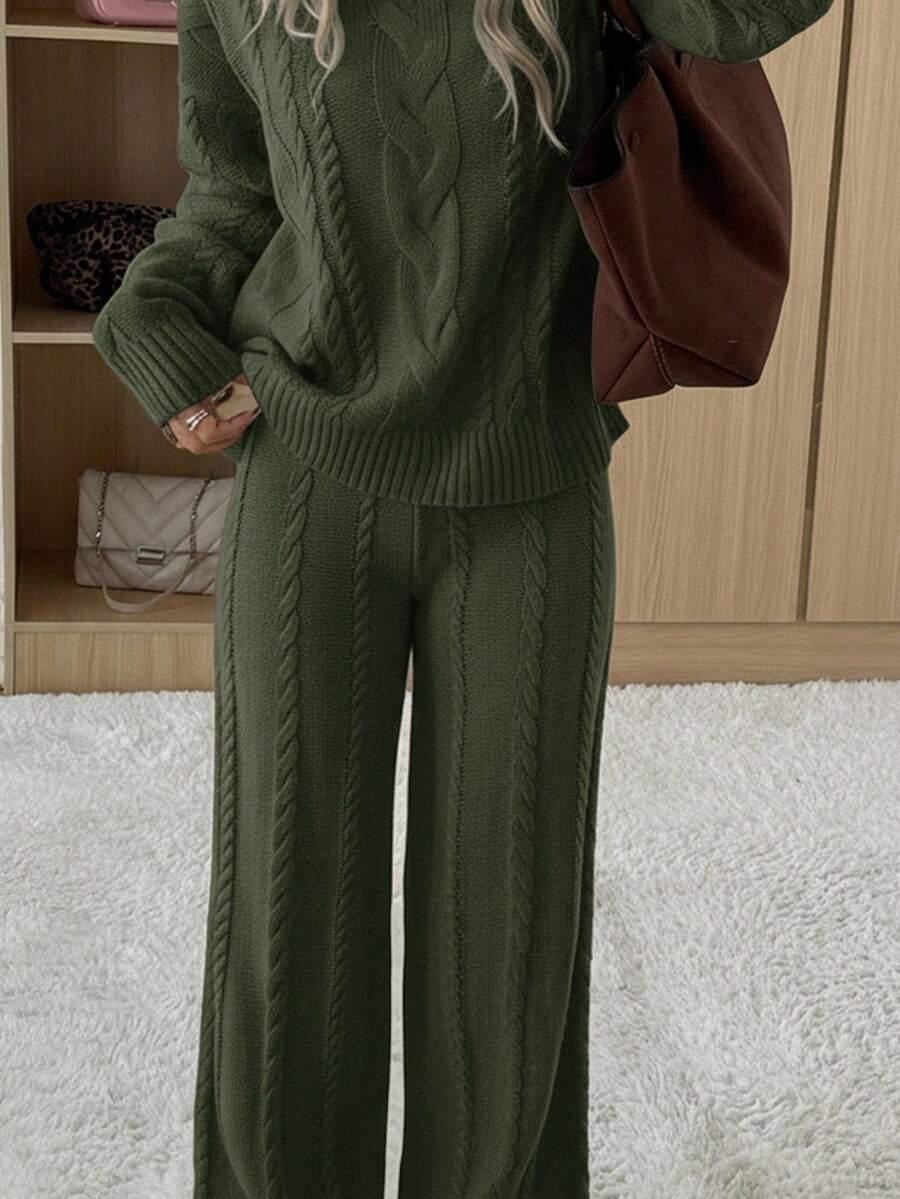 DZIANINOWY KOMPLET SWETER SPODNIE