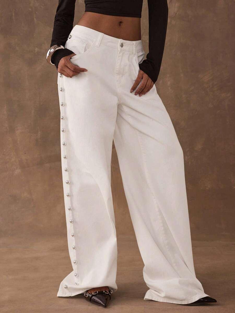 BIAŁE SPODNIE JEANS