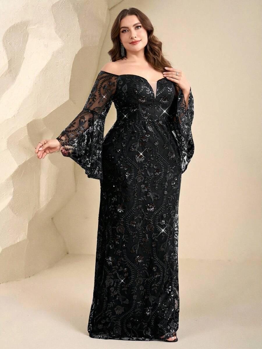 CZARNA MAXI SUKIENKA ZDOBIENIE 