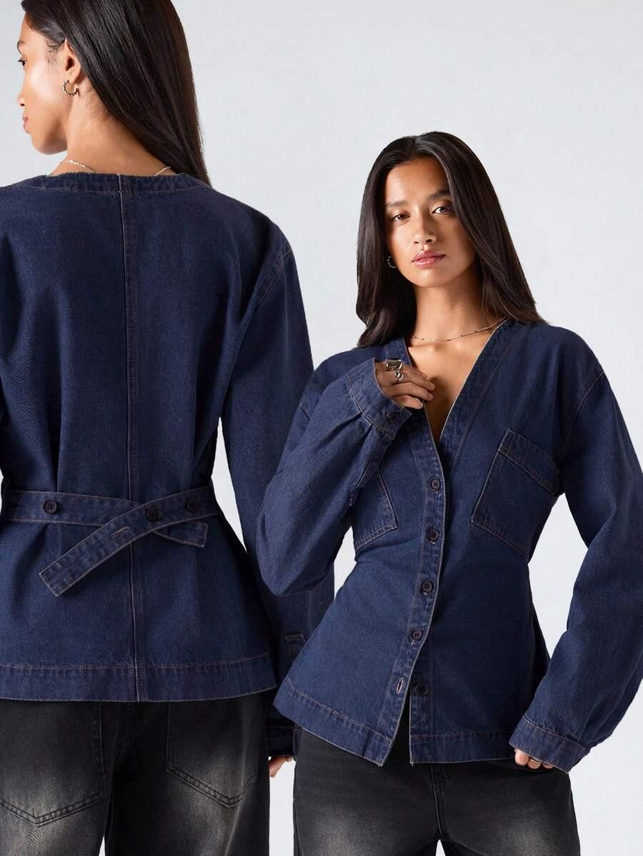 granatowa bluzka jeans