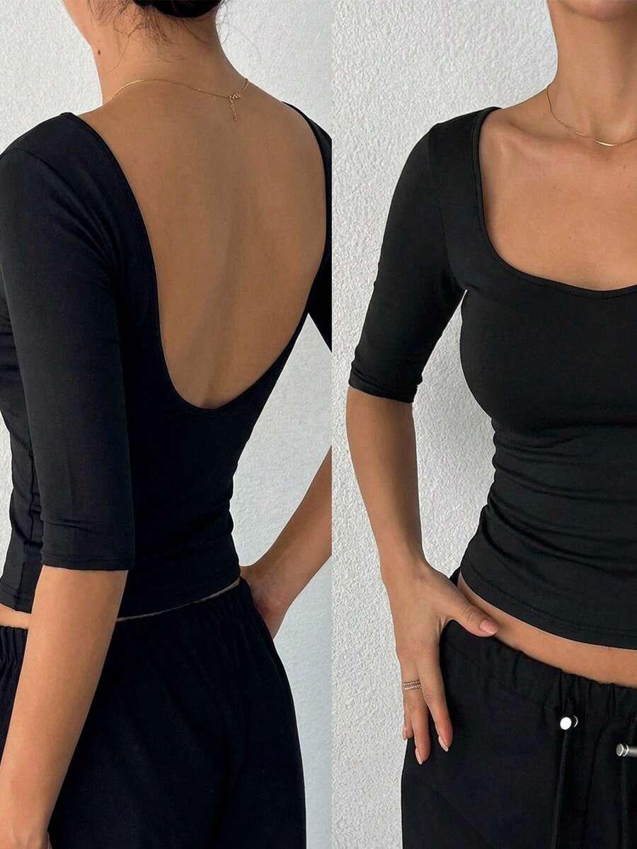 czarny top odkryte plecy