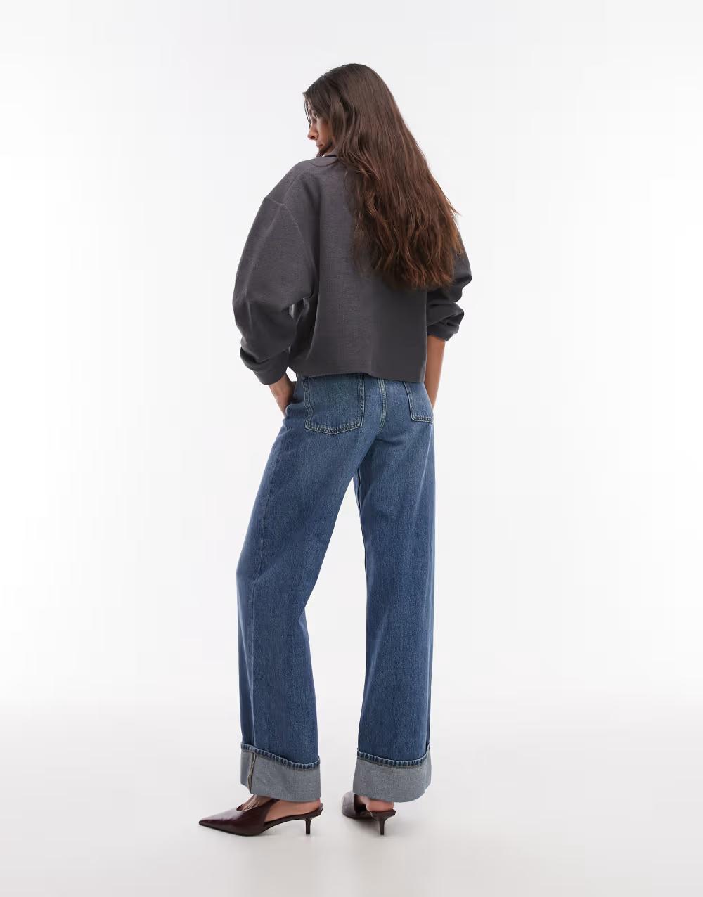 NIEBIESKIE SPODNIE JEANS SZEROKA NOGAWKA