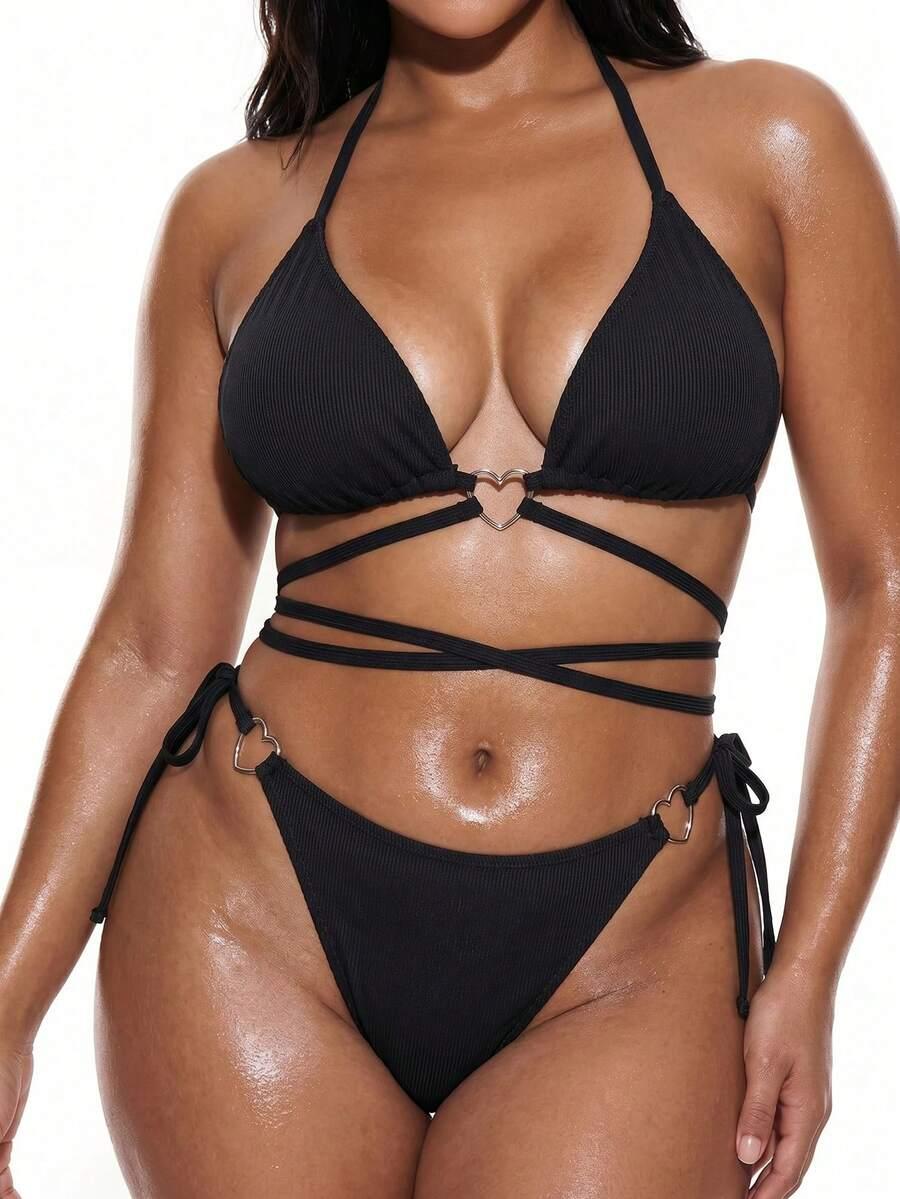 czarny komplet bikini wiązanie