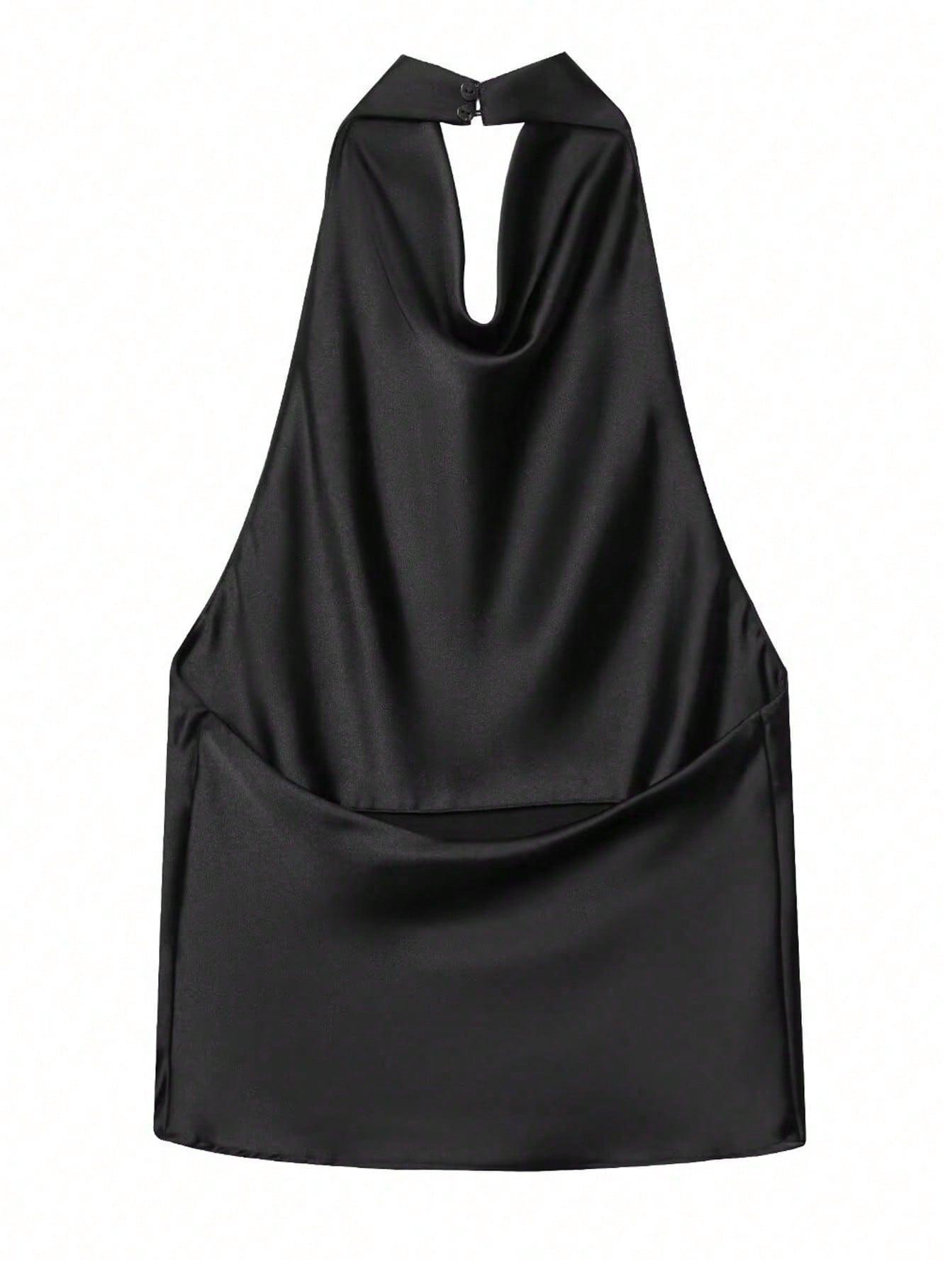 CZARNY SATYNOWY TOP