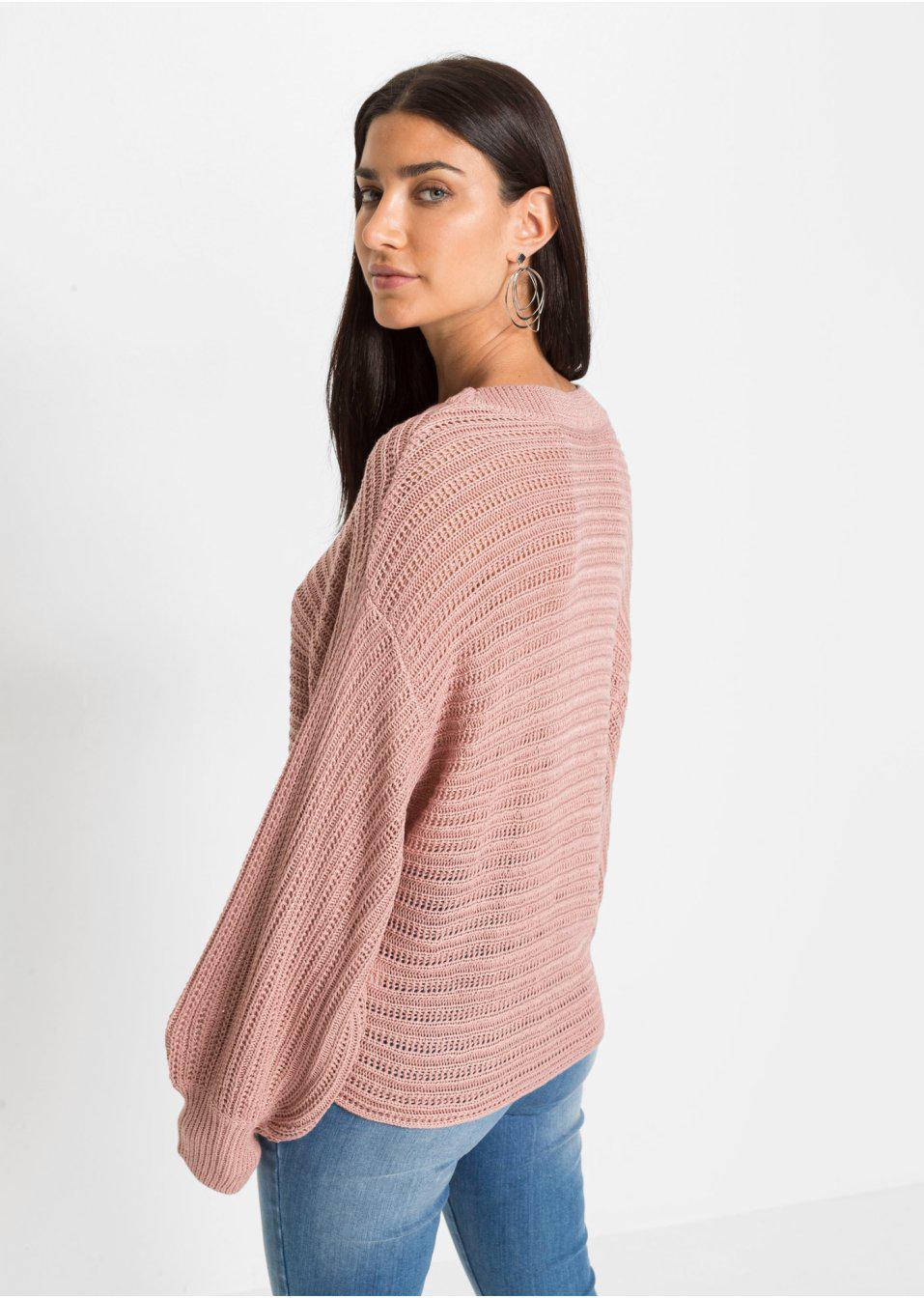 RÓŻOWY DZIANINOWY SWETER 